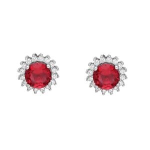 Sterling Silver Ruby CZ Halo Studs